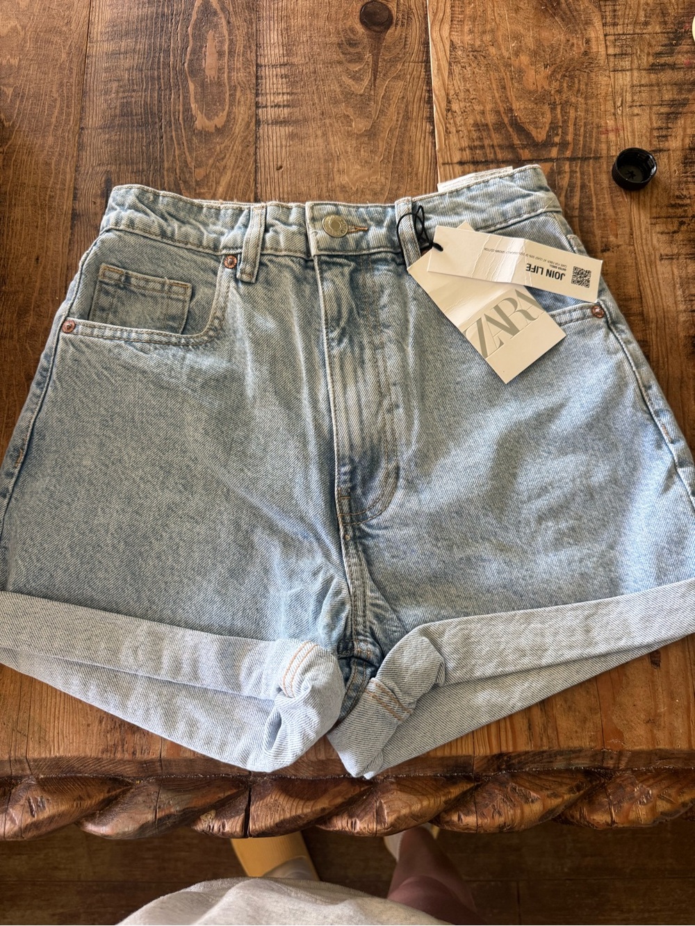 Zara Light Blue High-Rise Rolled Denim Shorts